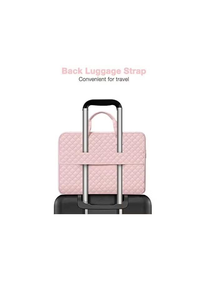 Mosiso Quilted Laptop Briefcase Bag with Front Pockets - Pink - Image 5